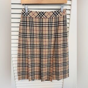 Burberry Nova Check Midi Pleated Skirt Size S Cashmere Blend